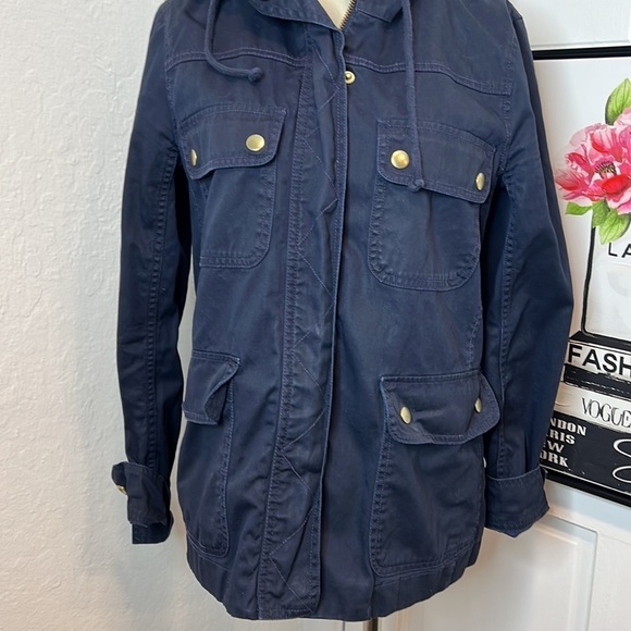 J. Crew Navy Hooded Twill Jacket Size S - Picture 5 of 9